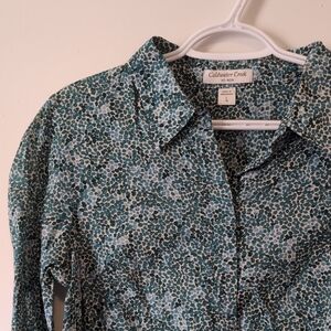 Coldwater Creek Teal and Dark Teal Pebble Print Shirt